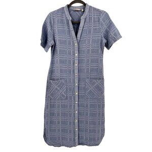 SOFT SURROUNDINGS Women's Blue Plaid Chambray Blend S/S Shirt Dress Petite XS